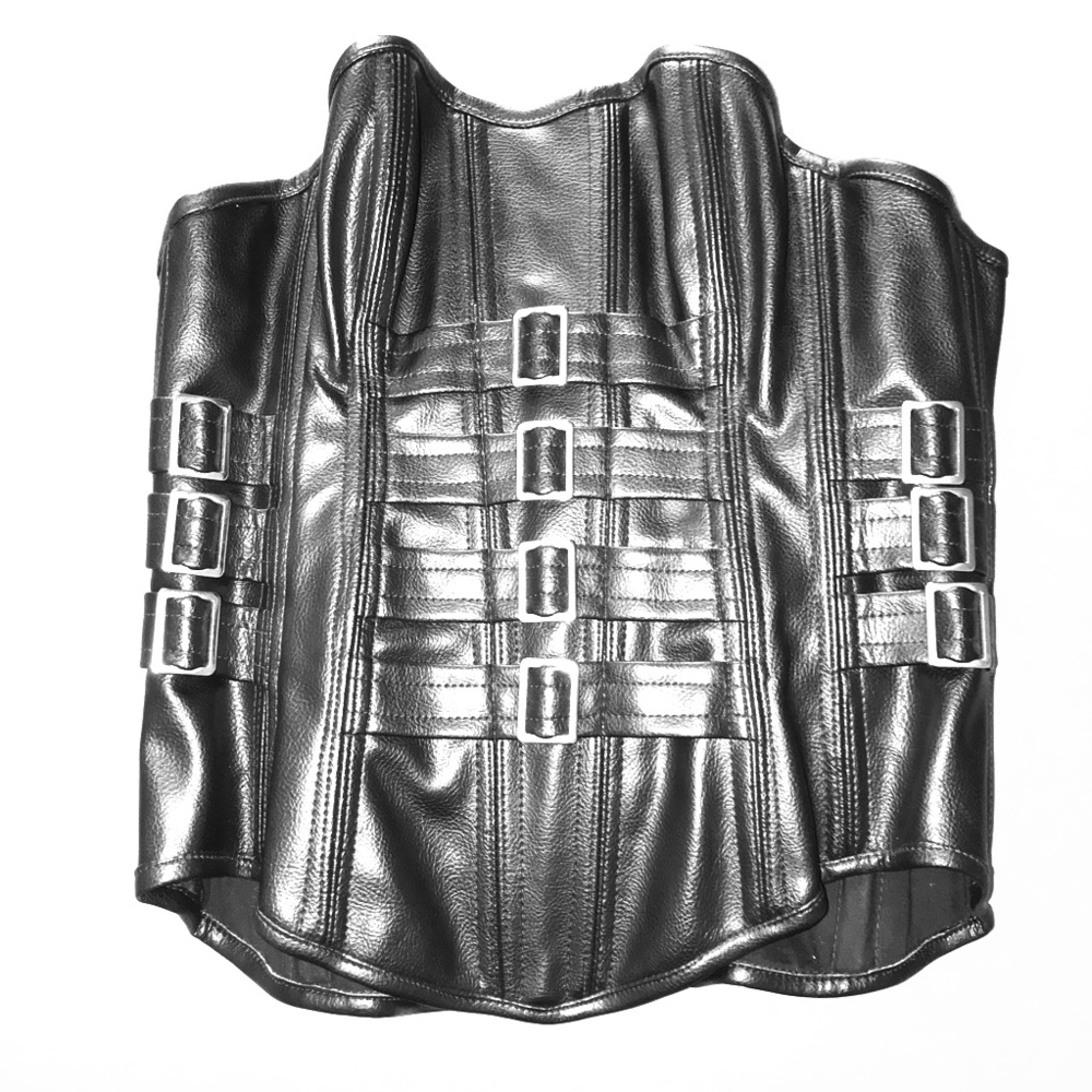 Black Leather Corset with Metal Buckle Accents